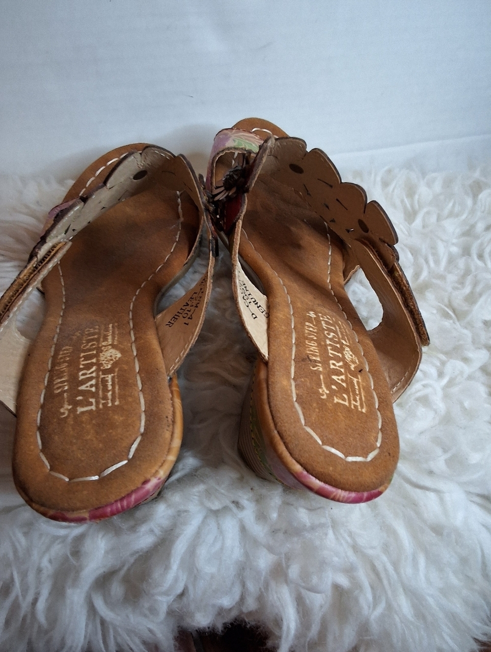 L’Artiste Floral Leather Slide Sandals 3D Flower Block Heel Mules 41/9.5-10 NEW - Picture 4 of 10